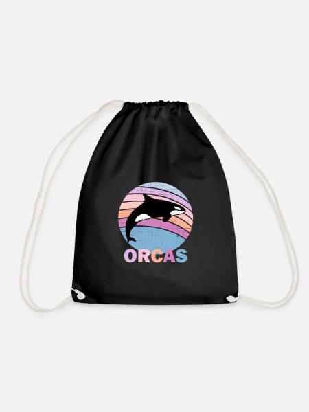 orcas vintage retromammaldolphinsblack and whiteca - Drawstring Bag - black