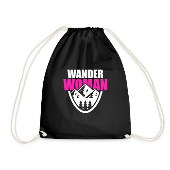 Wanderwoman Damen Wandern Wanderin Berge Natur - Turnbeutel - Schwarz - Vorne