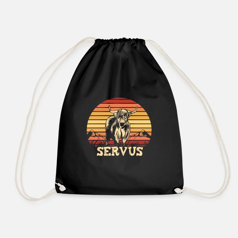 Witzige Kuh Servus Kühe mit Retro Sunset Bergbauer - Turnbeutel - Schwarz
