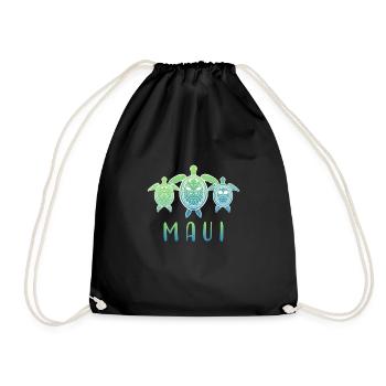 Maui Turtle Aloha Hibiscus Flowers Hawaii Gift - Drawstring Bag - black - Front