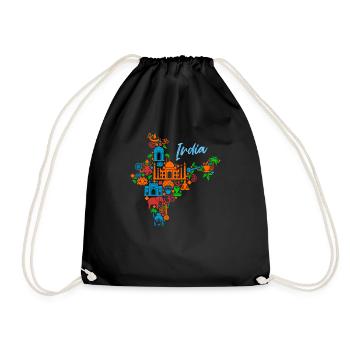 India Asia Travel Gift Idea - Drawstring Bag - black - Front