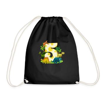 5 5th Birthday Kids Dino Dinosaur Gift - Drawstring Bag - black - Front