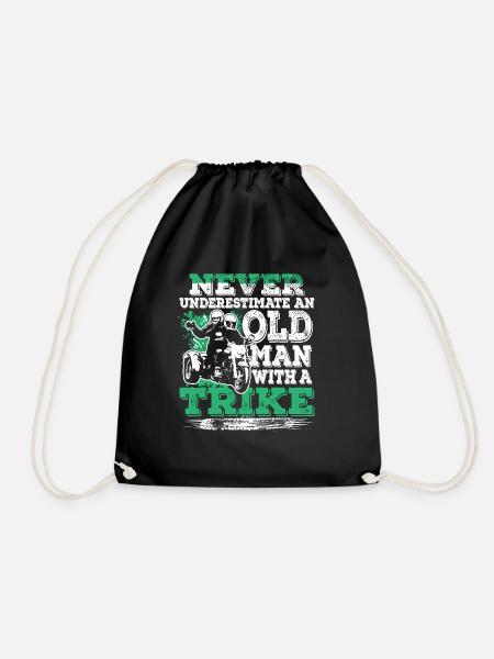 Never Underestimate Old Man With A Trike - Drawstring Bag - black