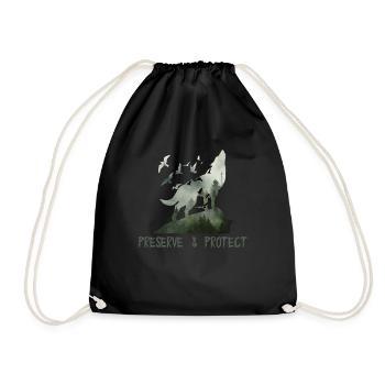 Preserve & Protect Environmental Protection Climate Protection Wolf - Drawstring Bag - black - Front