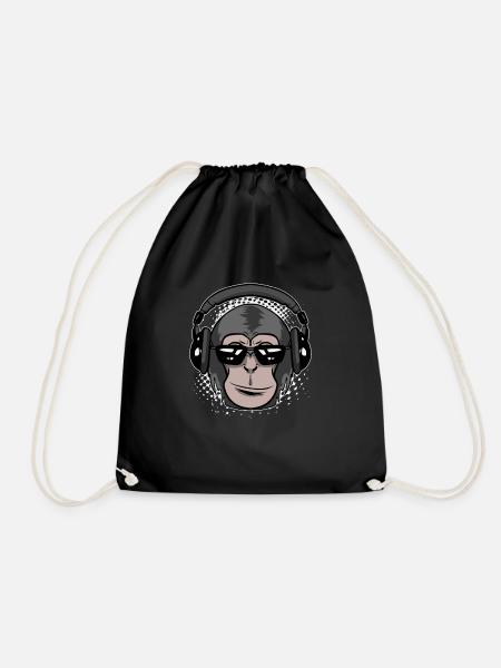 Monkey with Headphones DJ Music Monkey - Drawstring Bag - black