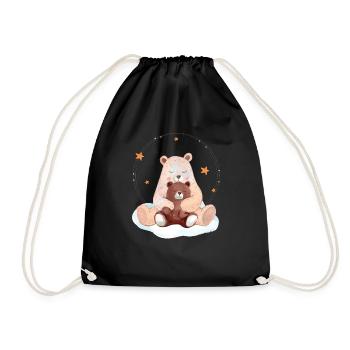 Cute Bear Baby with Bear Mama - Drawstring Bag - black - Front