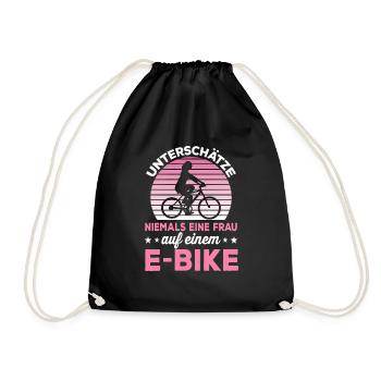 E Bike Frauen Spruch Elektro Fahrrad Geschenk - Turnbeutel - Schwarz - Vorne