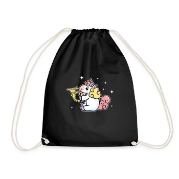 Cute Unicorn Playing French Horn Horn Lover Gift - Drawstring Bag - black - Front