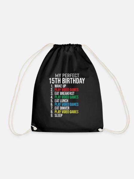 15. Geburtstag Happy Birthday Zocken Level 15 - Turnbeutel - Schwarz