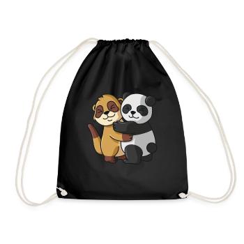 Meerkat Panda cute Hug Cuddle Animals - Drawstring Bag - black - Front