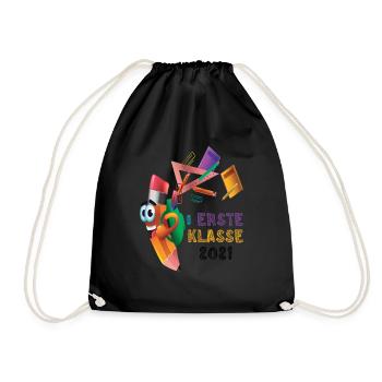 Schulkind 2021 1. Klasse Einschulung Stift Lineal - Turnbeutel - Schwarz - Vorne