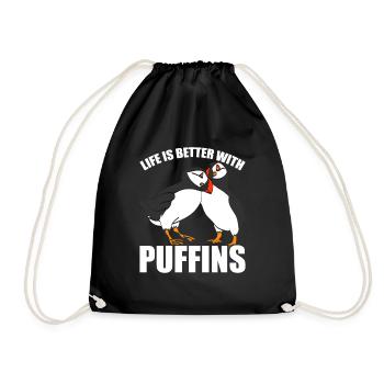 Puffin Puffin Puffin Gift Bird - Drawstring Bag - black - Front
