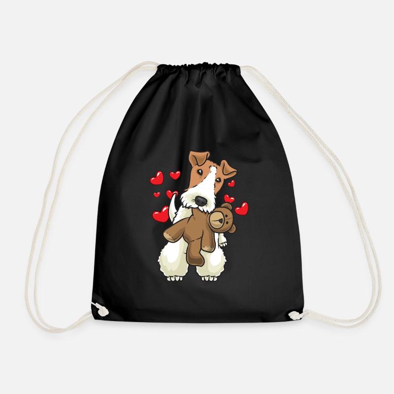 Foxterrier Drahthaar Hund mit Stofftier - Turnbeutel - Schwarz