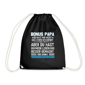 Bonus Papa Stiefvater Geschenk Pflegevater - Turnbeutel - Schwarz - Vorne