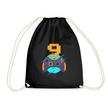 Kids 9th Birthday Gamer PC Console Zocker - Drawstring Bag - black - Front