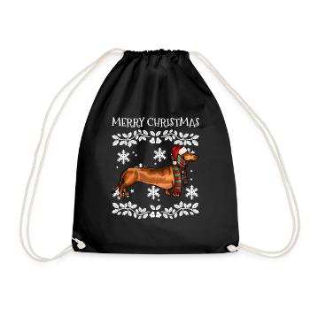 Joyeux ornement de Noël Brown Dachshund Xmas Sant - Sac de sport léger - noir - Devant