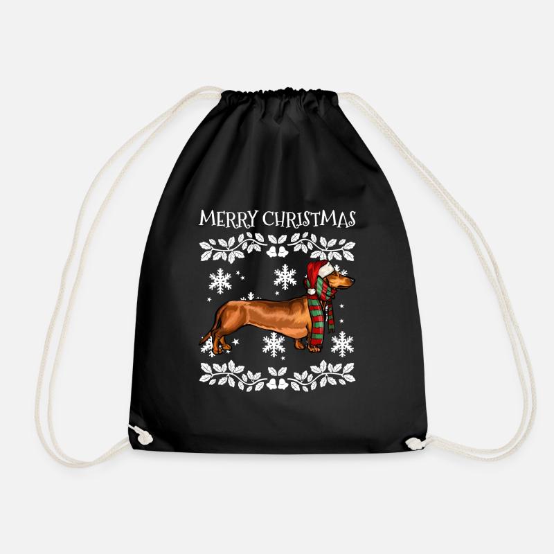 Frohe Weihnachten Ornament braun Dackel Xmas Sant - Turnbeutel - Schwarz