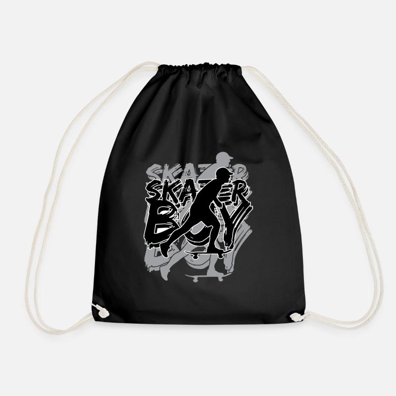 Skater Man Skateboard Beach - Drawstring Bag - black