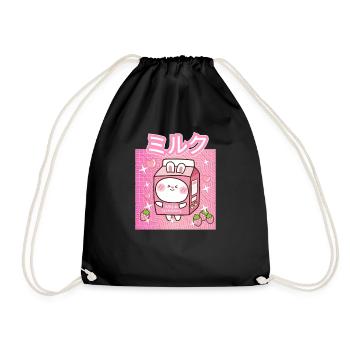 Funny Retro 90s Japan Strawberry Milk Strawberry - Drawstring Bag - black - Front