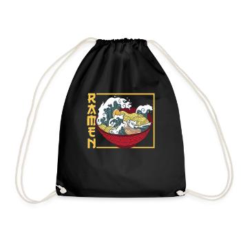 The Great Wave From Kanagawa Ramen Noodle Lovers - Drawstring Bag - black - Front