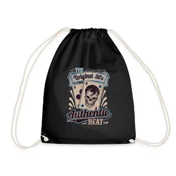 Rockmusik Poker Ass Karten Rockabilly Totenkopf - Turnbeutel - Schwarz - Vorne