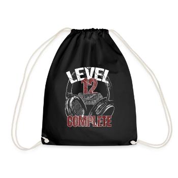 Level 12 complete gamer zocker Geburtstags Spruch - Turnbeutel - Schwarz - Vorne