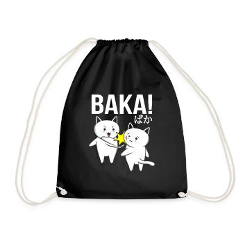 Japanese Anime Baka Neko Lustig Kawaii Cat - Drawstring Bag - black - Front
