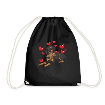 Brandlbracke dog with plush toy and many hearts - Drawstring Bag - black - Front