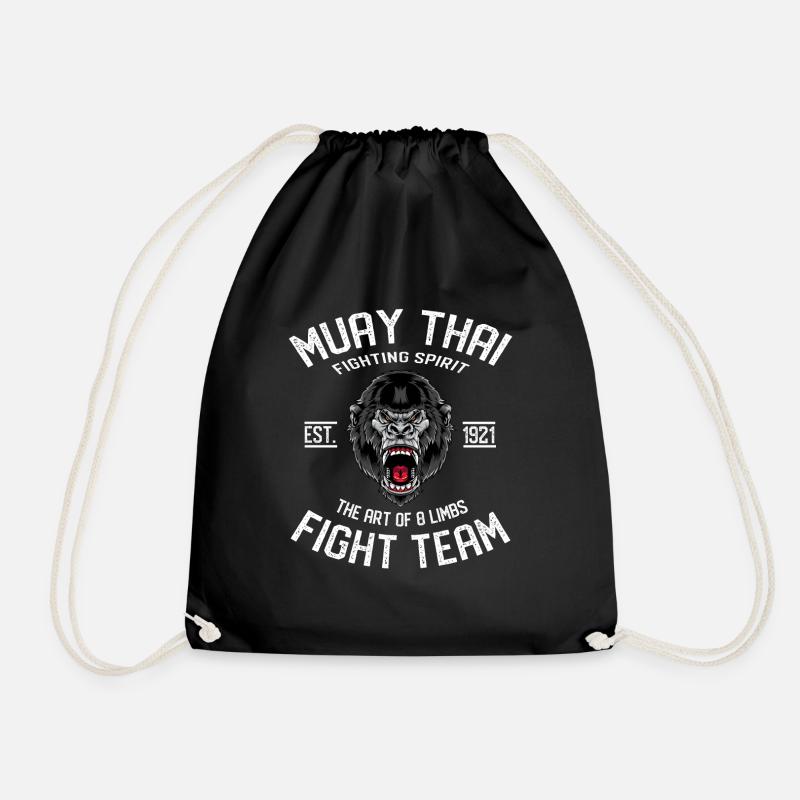 Muay Thai Gorilla Thai boxer and kickboxer - Drawstring Bag - black