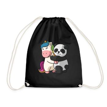 Einhorn Panda Einhörner niedliche Tiere knuddeln - Turnbeutel - Schwarz - Vorne