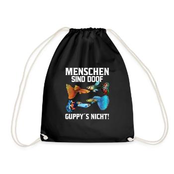 Menschen Fische Guppy Aquarium - Turnbeutel - Schwarz - Vorne