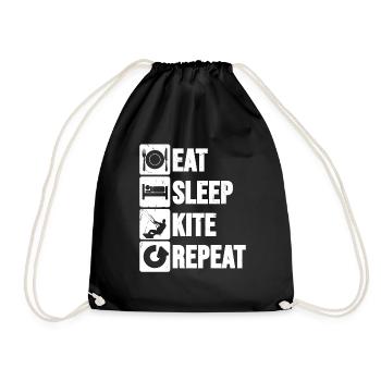 Eat Sleep Kite Repeat Funny Kitesurf Shirt - Drawstring Bag - black - Front