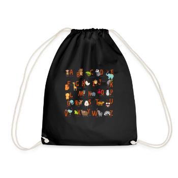 Kids Shirt School Introduction Animal Alphabet - Drawstring Bag - black - Front