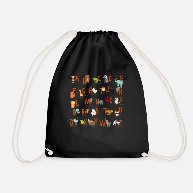 Kinder Shirt Schuleinführung Tier Alphabet - Turnbeutel - Schwarz