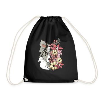 Border Collie Blue Merle with Flowers - Drawstring Bag - black - Front