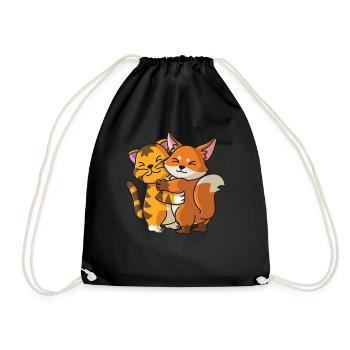 Katze mit Fuchs Liebe süßes niedliche Tiere - Turnbeutel - Schwarz - Vorne