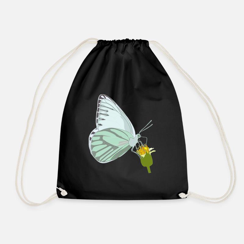 Butterfly with flower - Drawstring Bag - black