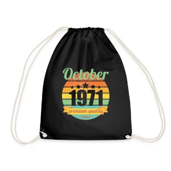 50th birthday 50 years old 50s October 1971 - Drawstring Bag - black - Front