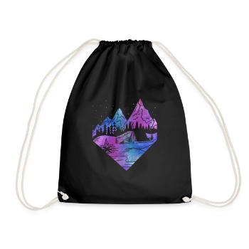 Watercolor Mountain Sketch Hiking Camping Outdoor - Drawstring Bag - black - Front