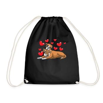 Deutscher Boxer Hund mit Kuscheltier und Herzen - Turnbeutel - Schwarz - Vorne