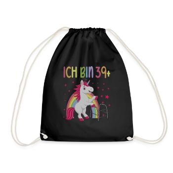 40 Jahre Einhorn ich bin 39+ 40. Geburtstag - Turnbeutel - Schwarz - Vorne