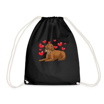 Magyar Vizsla Hund mit Stofftier und Herzen - Turnbeutel - Schwarz - Vorne