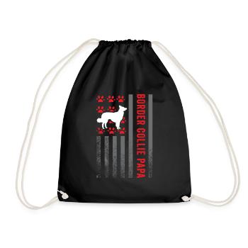 Border Collie Dad T Shirt Retro Border Collie Dad - Drawstring Bag - black - Front