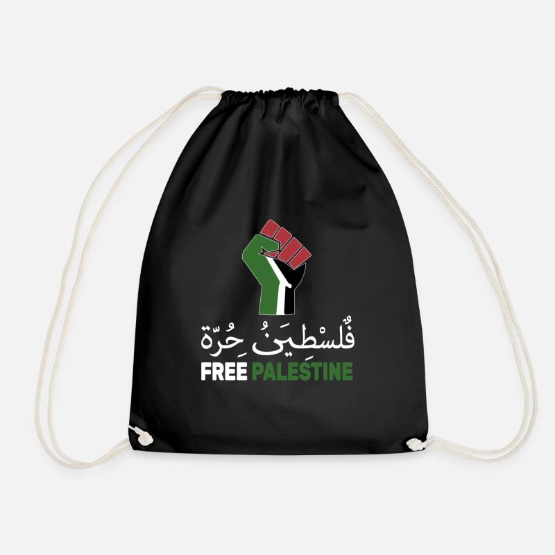 Free Palestine support Palestine and Gaza - Drawstring Bag - black