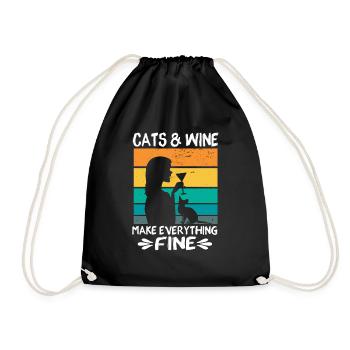 Cats Wine make everything fine - Drawstring Bag - black - Front