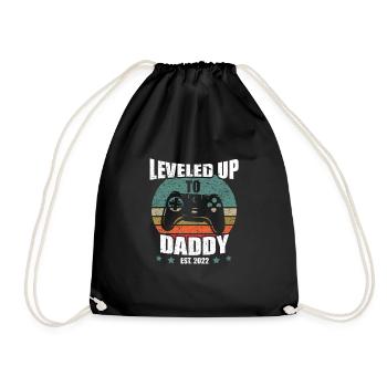 New Dad Funny Leveled Up To Daddy Est. 2022 - Drawstring Bag - black - Front