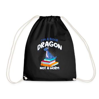 Book Dragon Bücherwurm Buch Drache Leseratte Motiv - Turnbeutel - Schwarz - Vorne