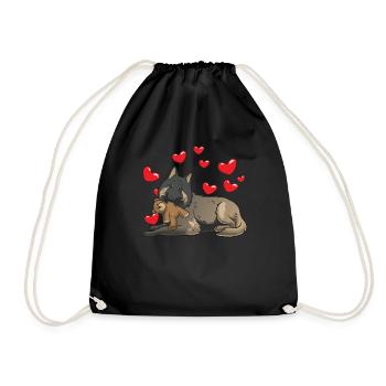 Tervuren dog with plush toy and many hearts - Drawstring Bag - black - Front