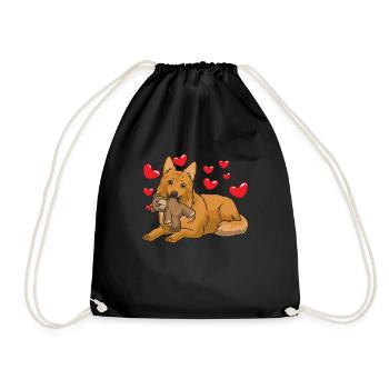 Harzer Fuchs dog with plush toy and many hearts - Drawstring Bag - black - Front