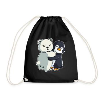 Eisbär und Pinguin niedliche Tiere knuddeln - Turnbeutel - Schwarz - Vorne